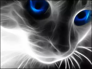 3D, Kot, Niebieskie, Sierść, Oczy