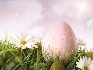 Wielkanocne, Kwiatki, Jajo, Trawka