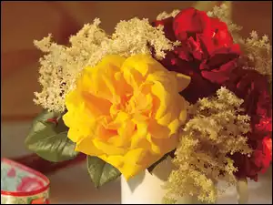 Bukiet, Róż, Żółtych, Czerwonych