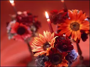 Świeczki, Bukiet, Kwiatów