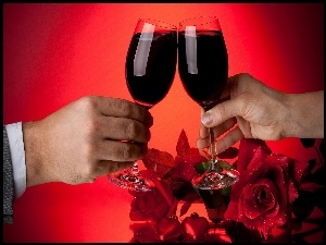 Walentynki, Róże, Wino, Dłonie