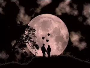 Noc, Zakochani, Księżyc, Para