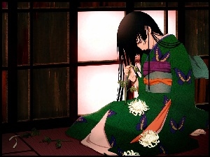 Jigoku Shoujo, kobieta, kimono, kwiaty