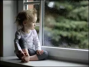 Deszcz, Dziecko, Okno