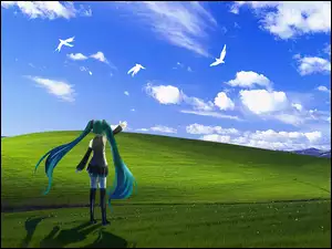 Miku Hatsune, Ptaki, Vocaloid, Windows XP