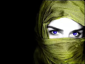 Kobieta, Chusta, Niebieskie, Oczy
