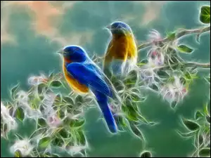 Kolorowe, Drzewa, Ptaki, Łodygi