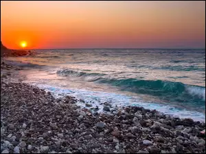 Morze, Słońca, Kamienie, Zachód