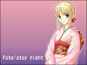dziewczyna, Fate Stay Night, napis, kimono