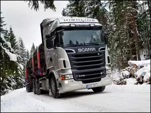 Scania R730, Śnieg, Ciężarówka, Drewno