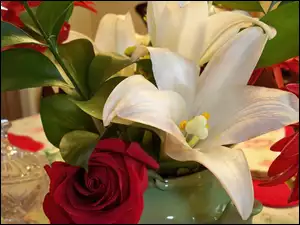 Bukiet, Róża, Kwiatów, Lilie