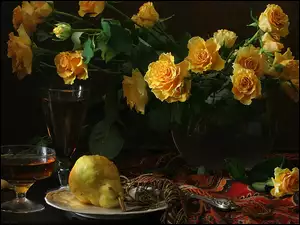 Szal, Żółte, Kieliszki, Róże, Gruszka