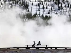 Yellowstone National, Ludzie, Zima, Ławka