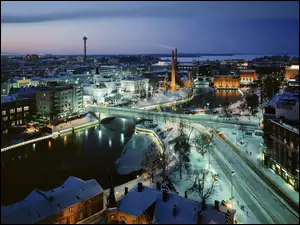 Ośnieżone, Miasto, Finlandia, Zima, Tampere, Ulice