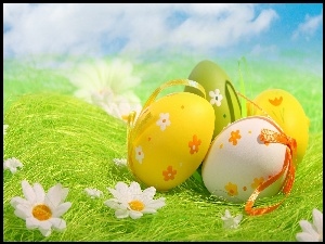 Trawa, Wielkanocne, Kwiatki, Jajeczka, Zielona