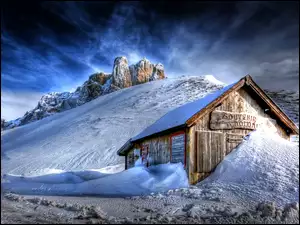 Zima, Śnieg, Góry, Chata