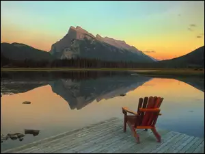 Krzesło, Góry, Słońca, Zachód, Molo