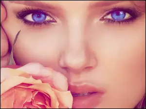 Kobieta, Oczy, Róża, Niebieskie
