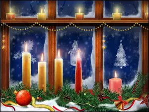 Świeczki, Okno, Boże, Dekoracja, Narodzenie, Ozdoby