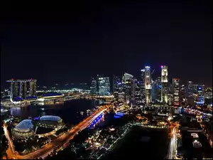 Singapur, Światła, Miasto, Noc