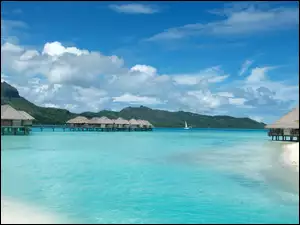 Woda, Wyspa, Domki, Bora Bora, Lazurowa