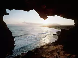 Jaskinia, Słońca, Morze, Promienie