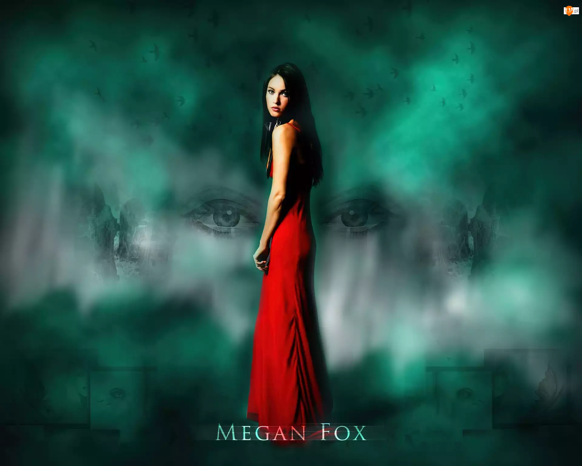 Oczy, Megan Fox, Czerwona, Suknia