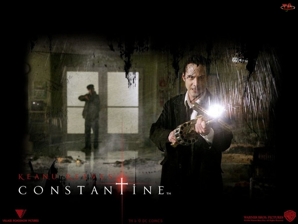 okno, Constantine, Keanu Reeves, pistolet