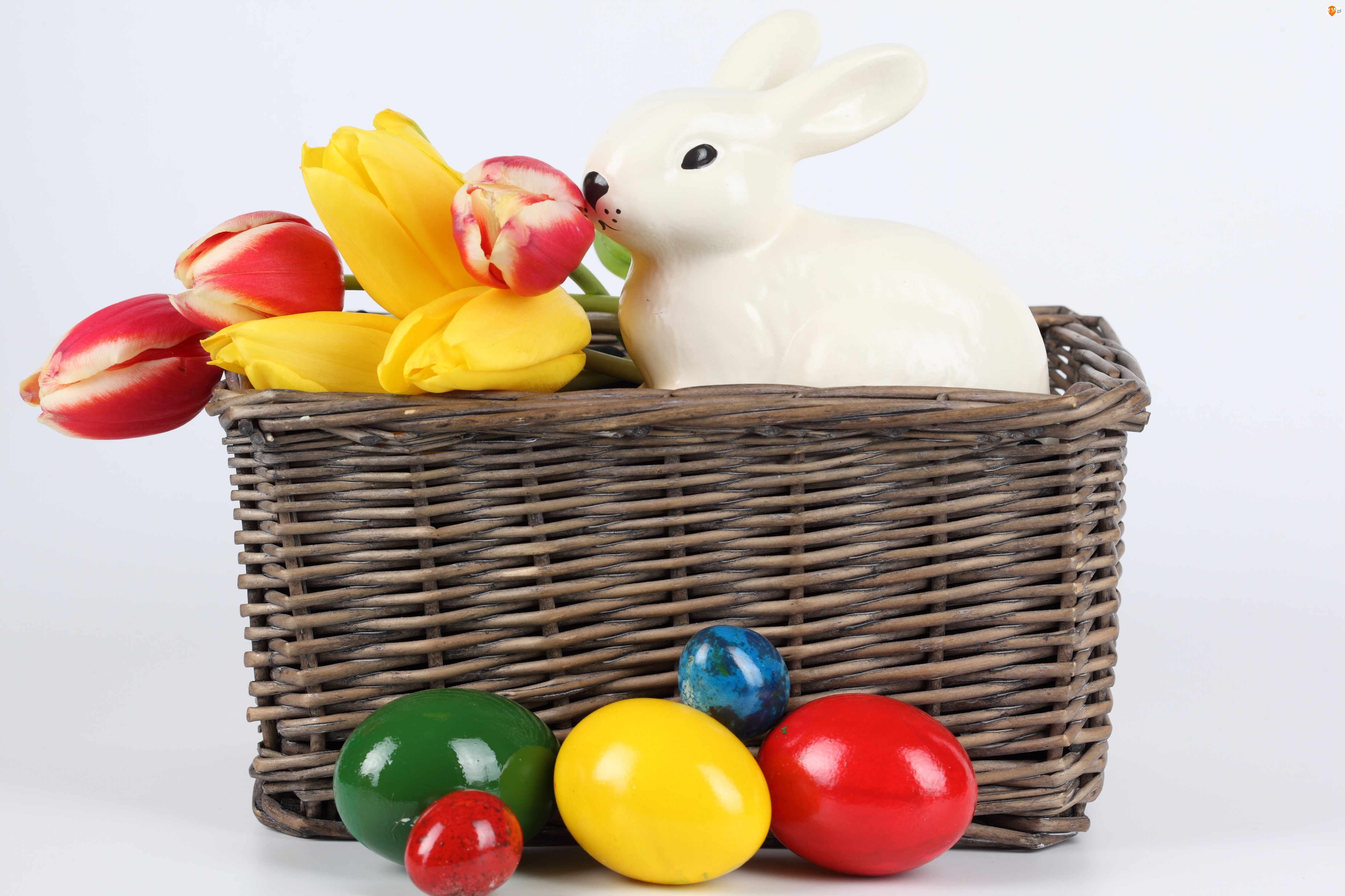 Koszyk, Wielkanocne, Porcelanowy, Jajka, Zajączek, Tulipany