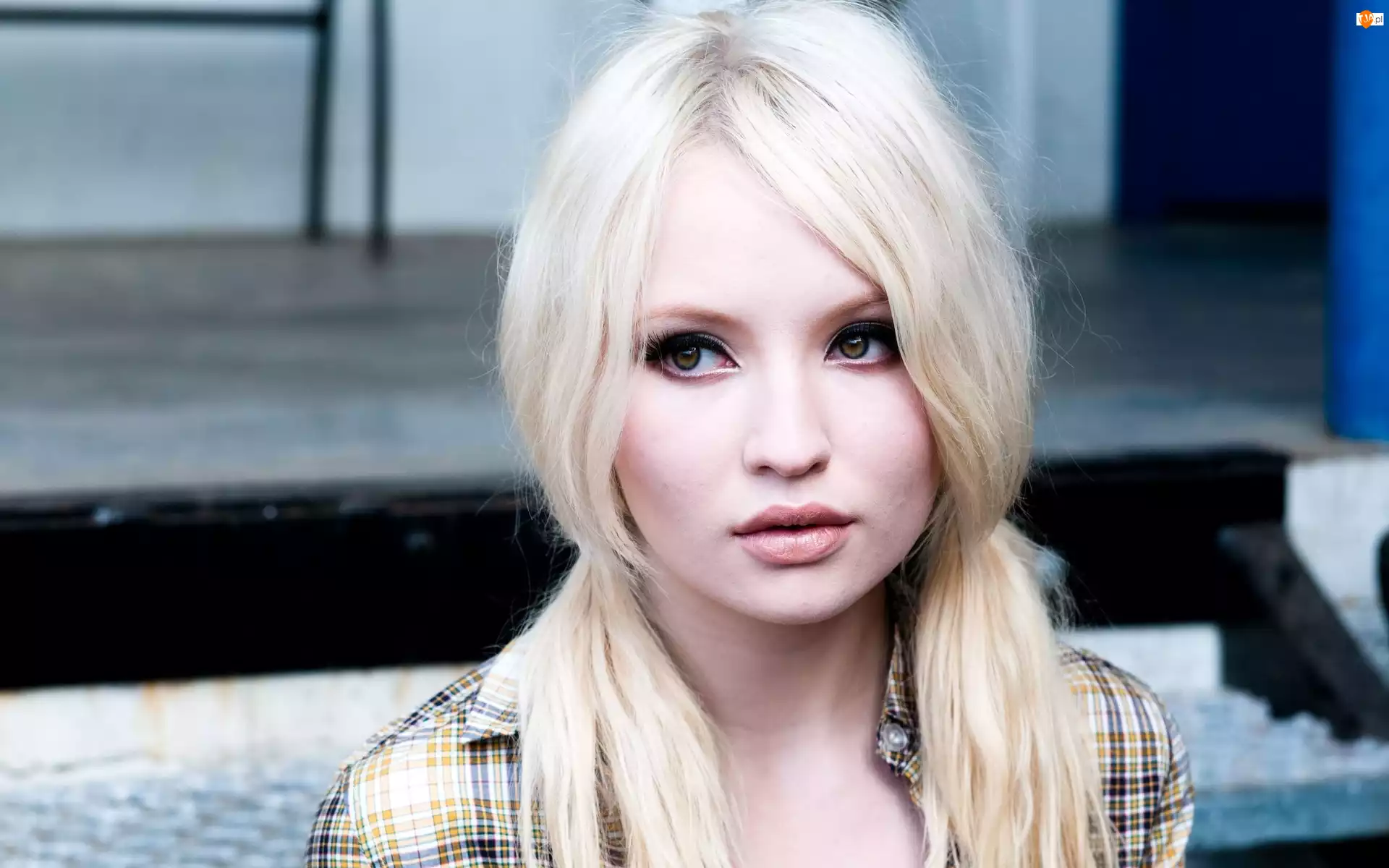 Bluzeczka, Kratkę, Blondynka, Emily Browning, W