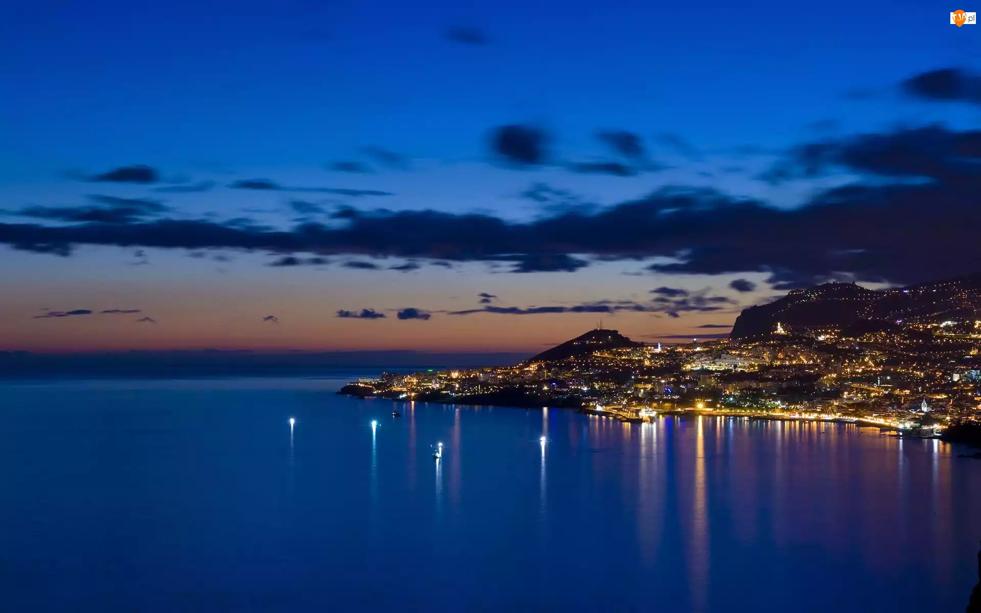 Noc, Funchal, Morze, Zatoka, Miasto
