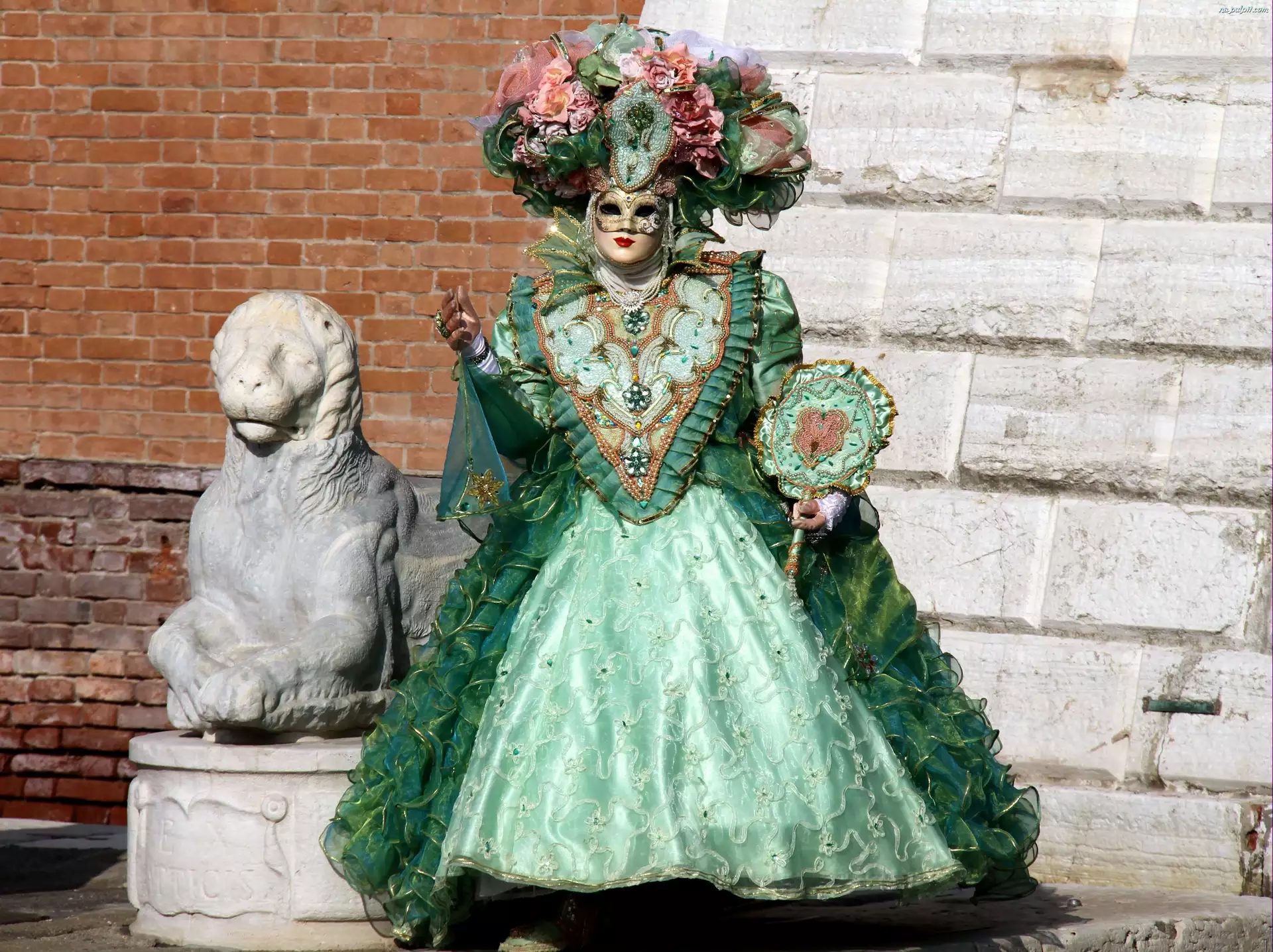 Posąg, Kobieta, Maska, Ręka
