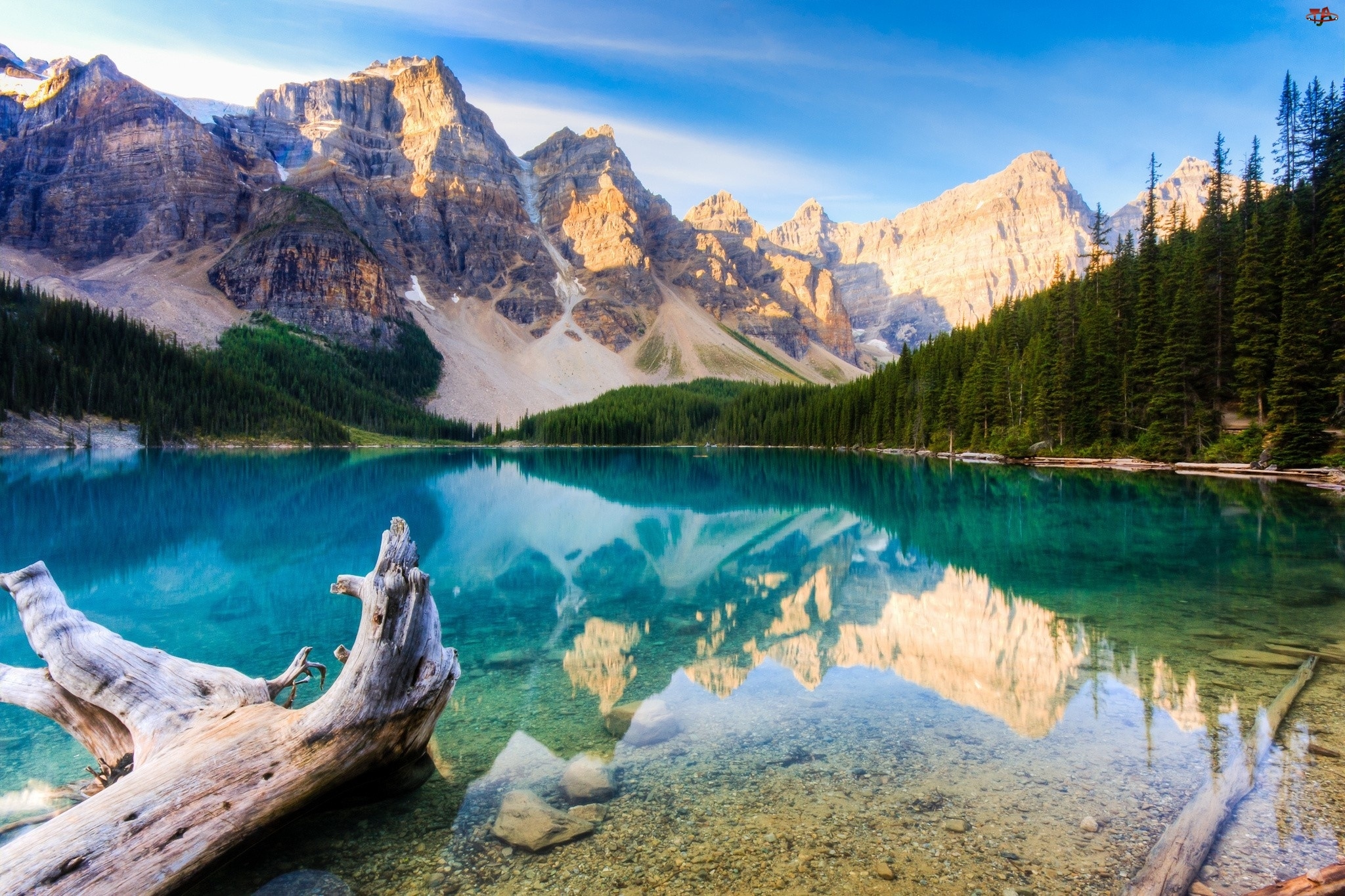 Park Narodowy Banff, Kanada, Niebo, Drzewa, Góry, Jezioro Louise