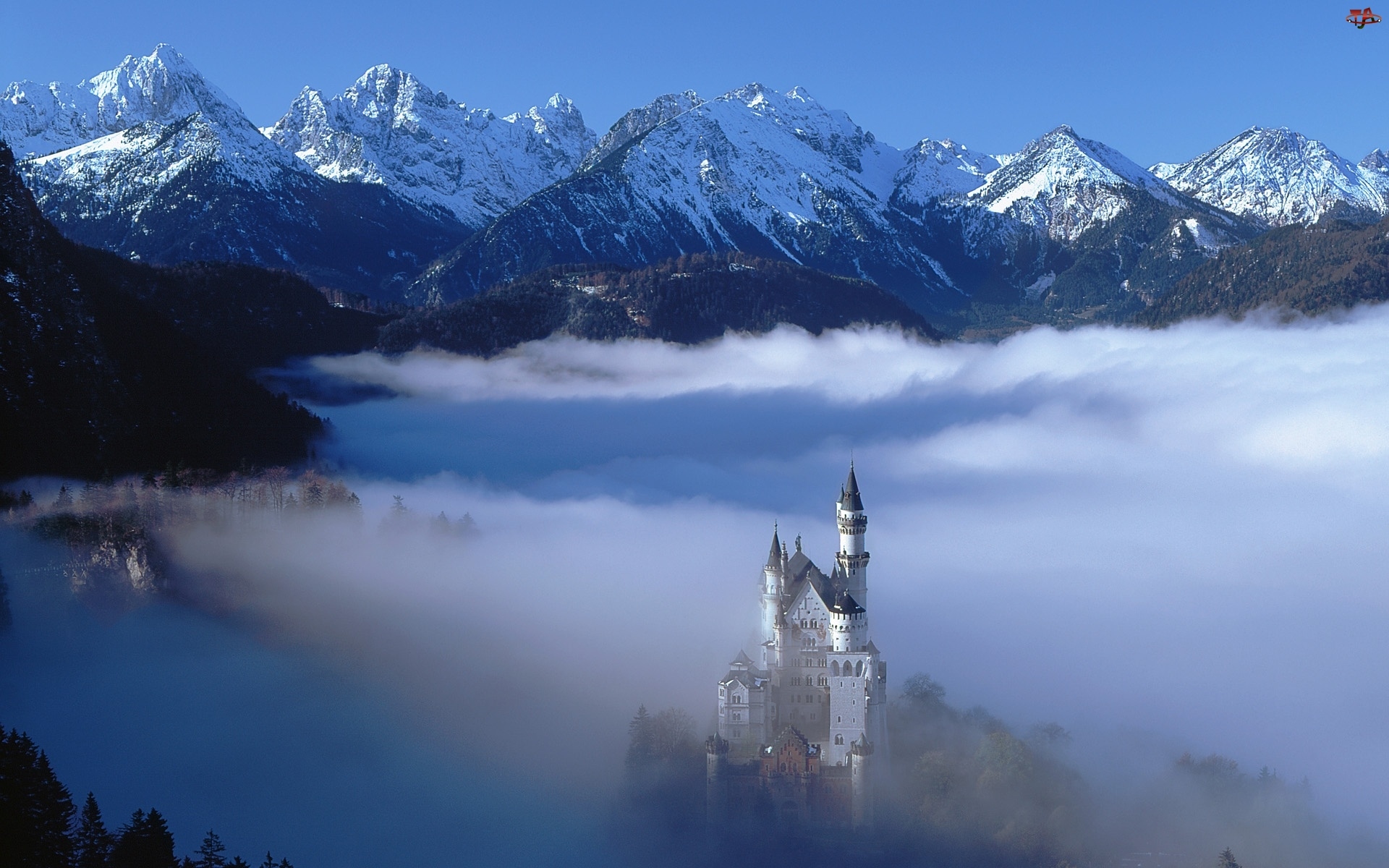 Mgła, Góry, Zamek, Zima, Neuschwanstein