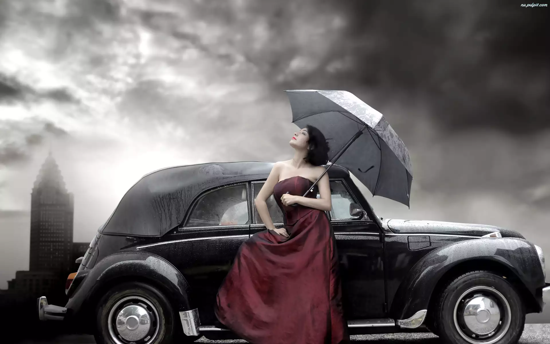 Samochód, Parasol, Klasyk, Kobieta