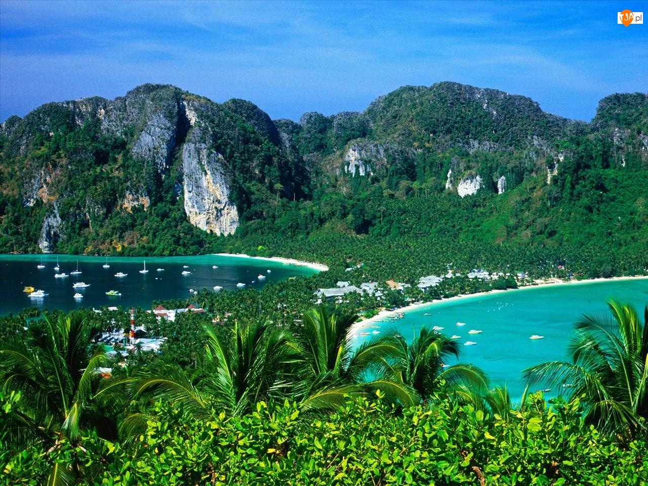 Plaże, Tajlandia, Jachty, Góry, Woda, Palmy