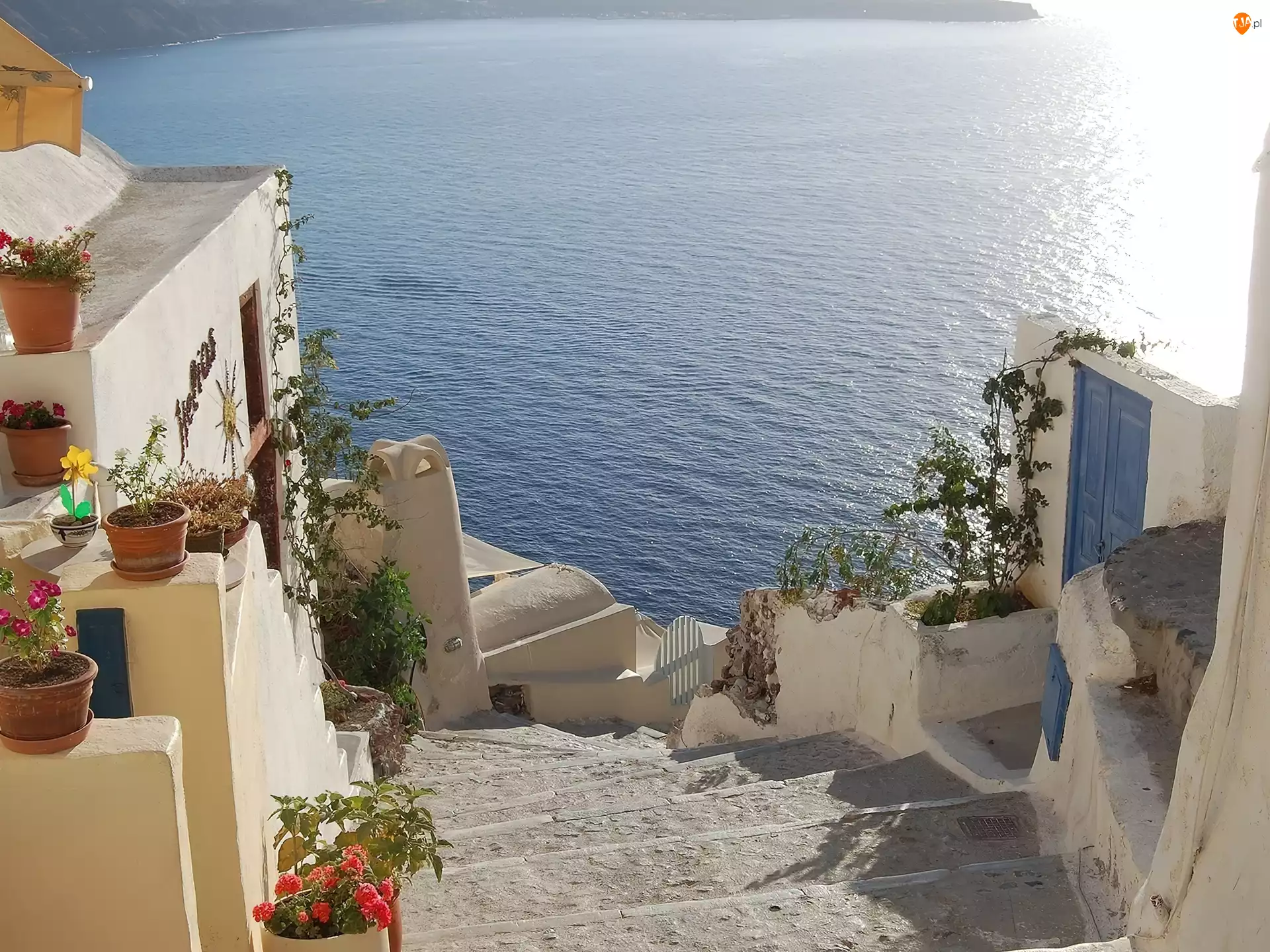 Santorini, Morze, Grecja, Schody