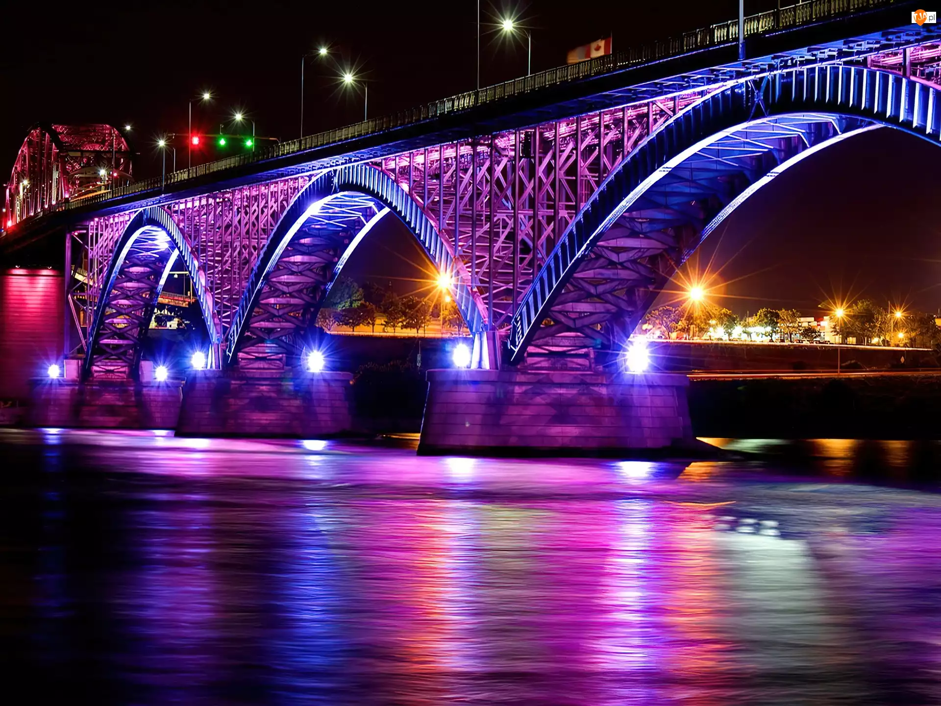 Noc, Oświetlony, Most