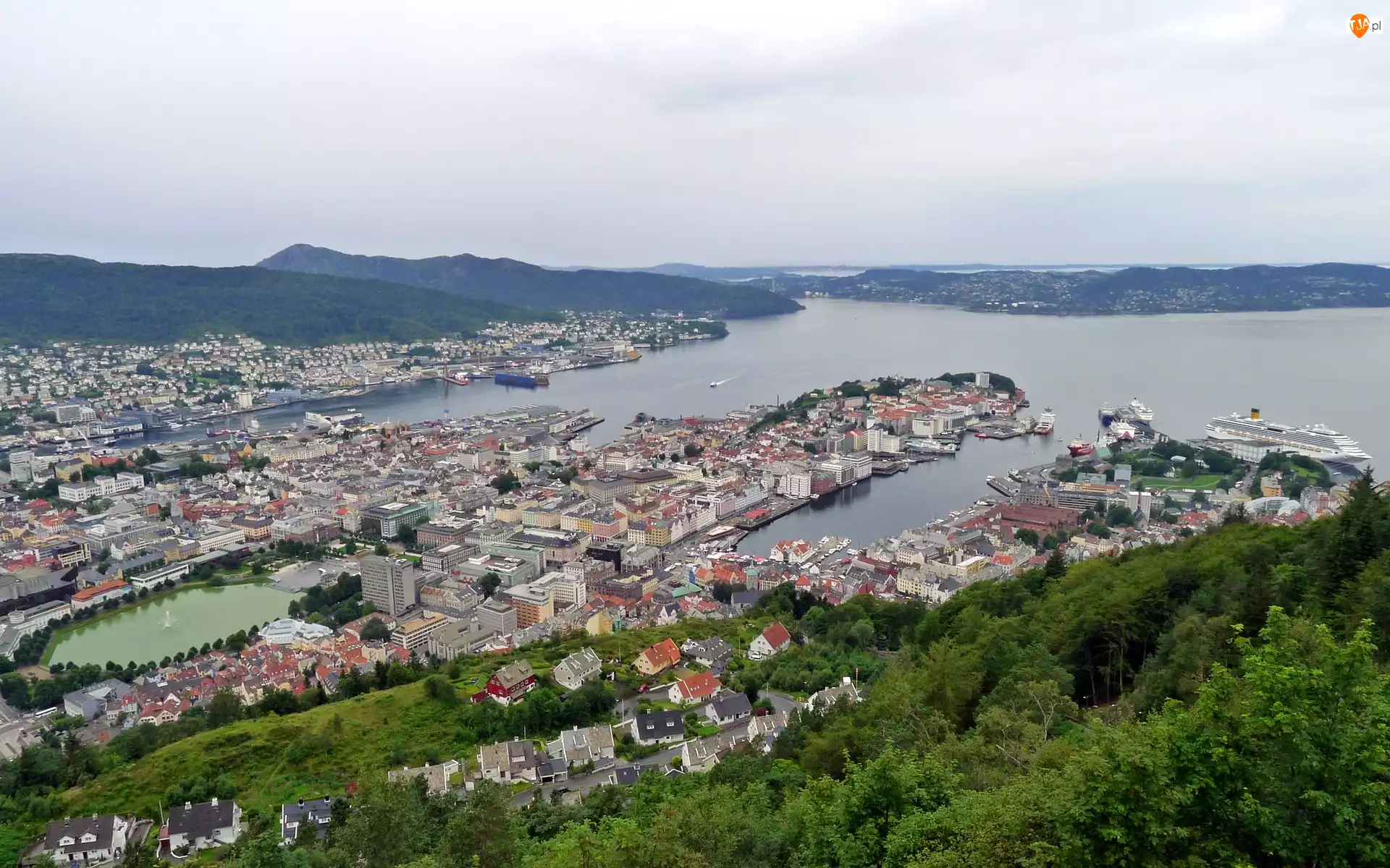 Norwegia, Panorama, Miasta, Bergen