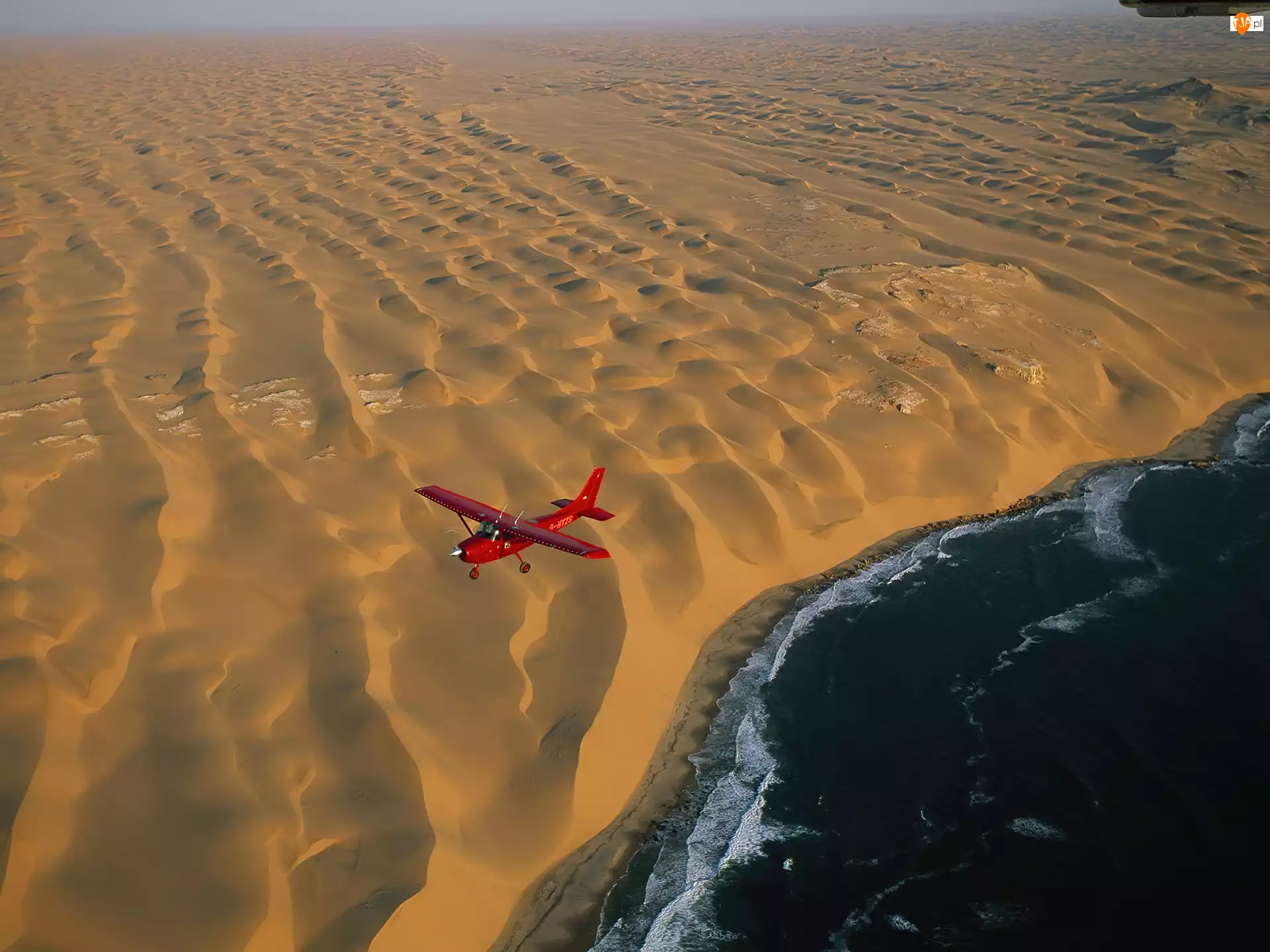 Namibia, Morze, Pustynia, Samolot
