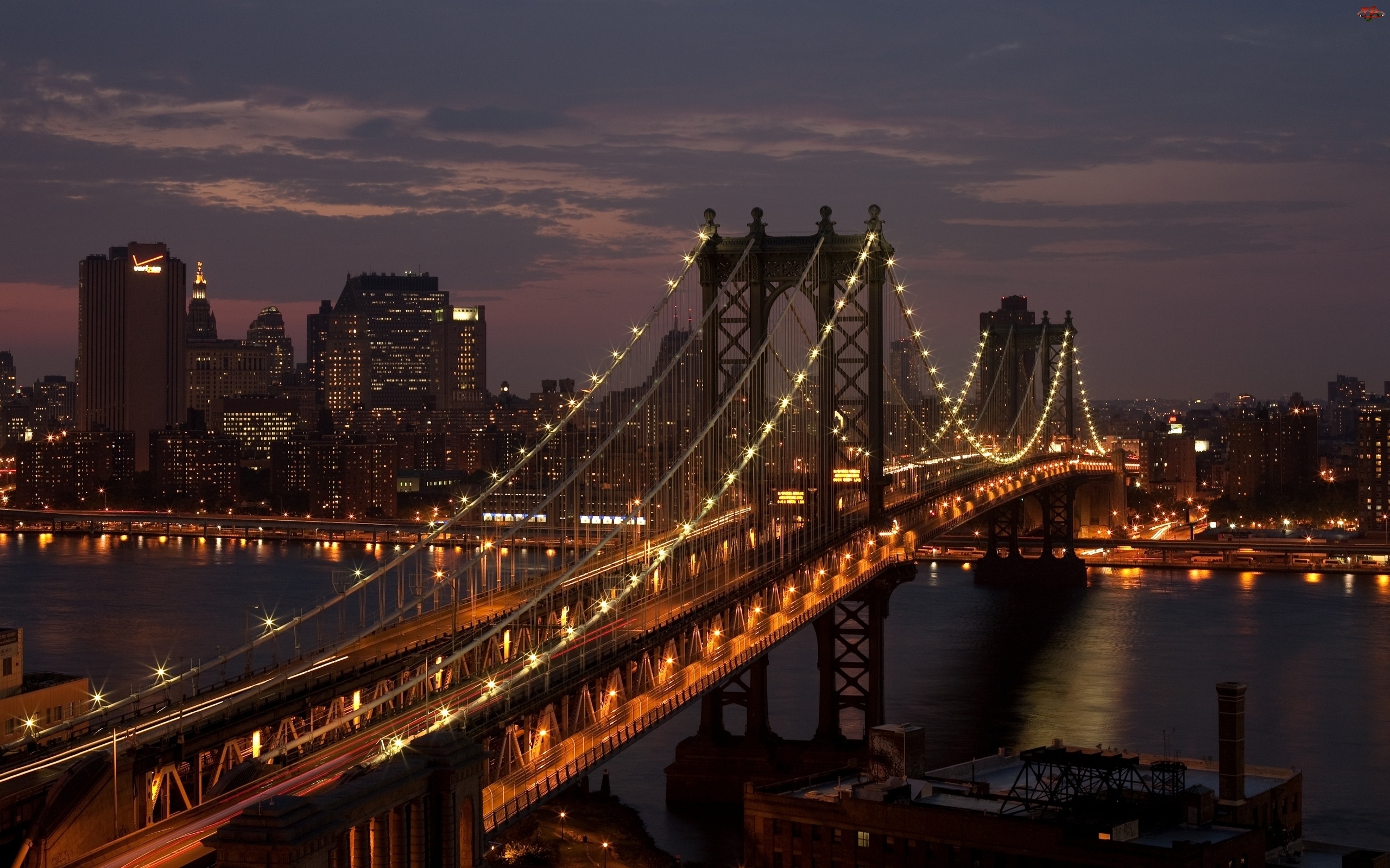 York, Most, Noc, Nowy, Miasta, Panorama, Brooklyn