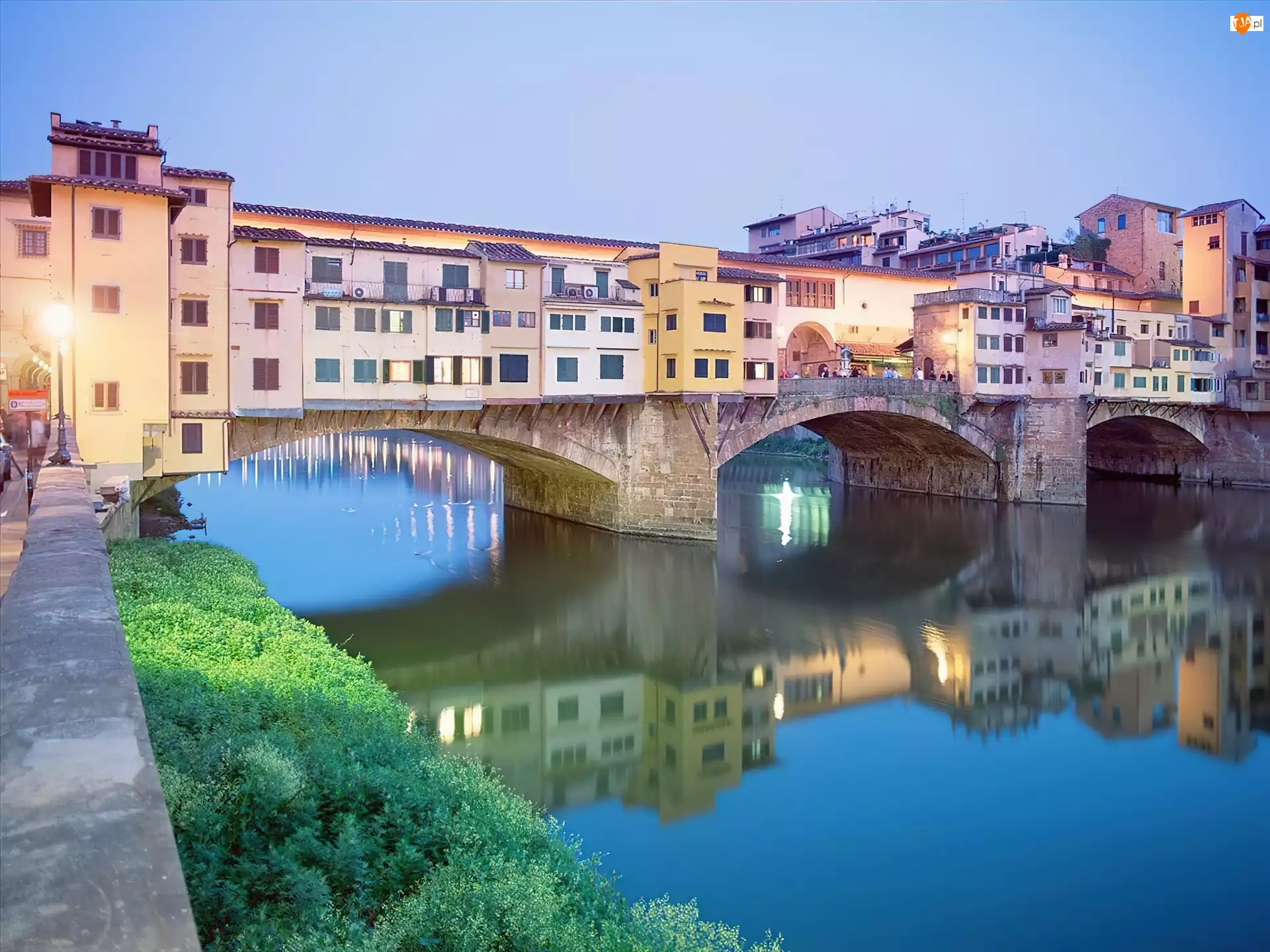 Rzeka, Arno, Domy, Florencja, Vecchio, Ponte, Most