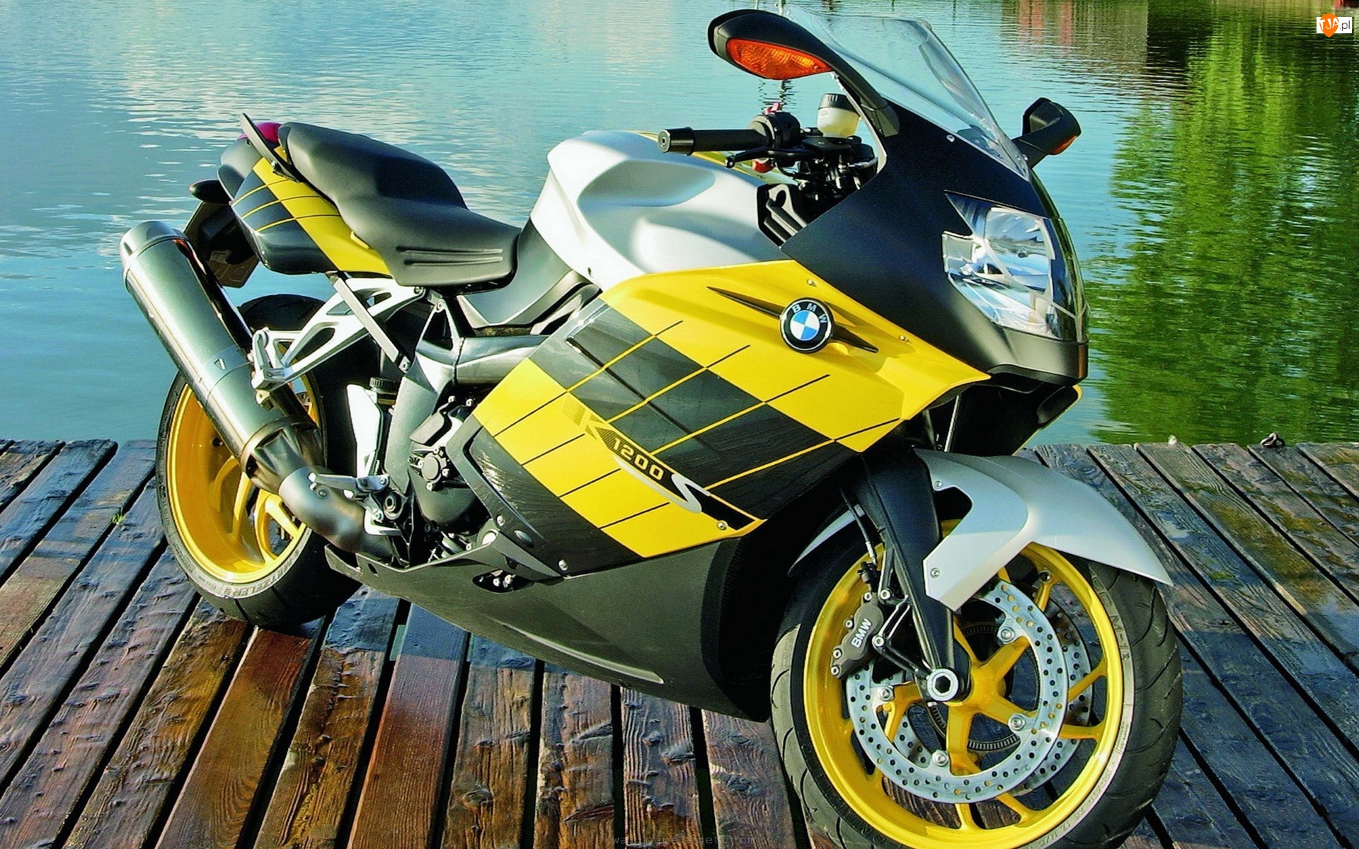 Żółty, Jezioro, Motocykl, BMW