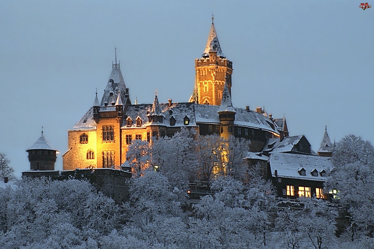 Zima, Zamek, Wernigerode, Niemcy