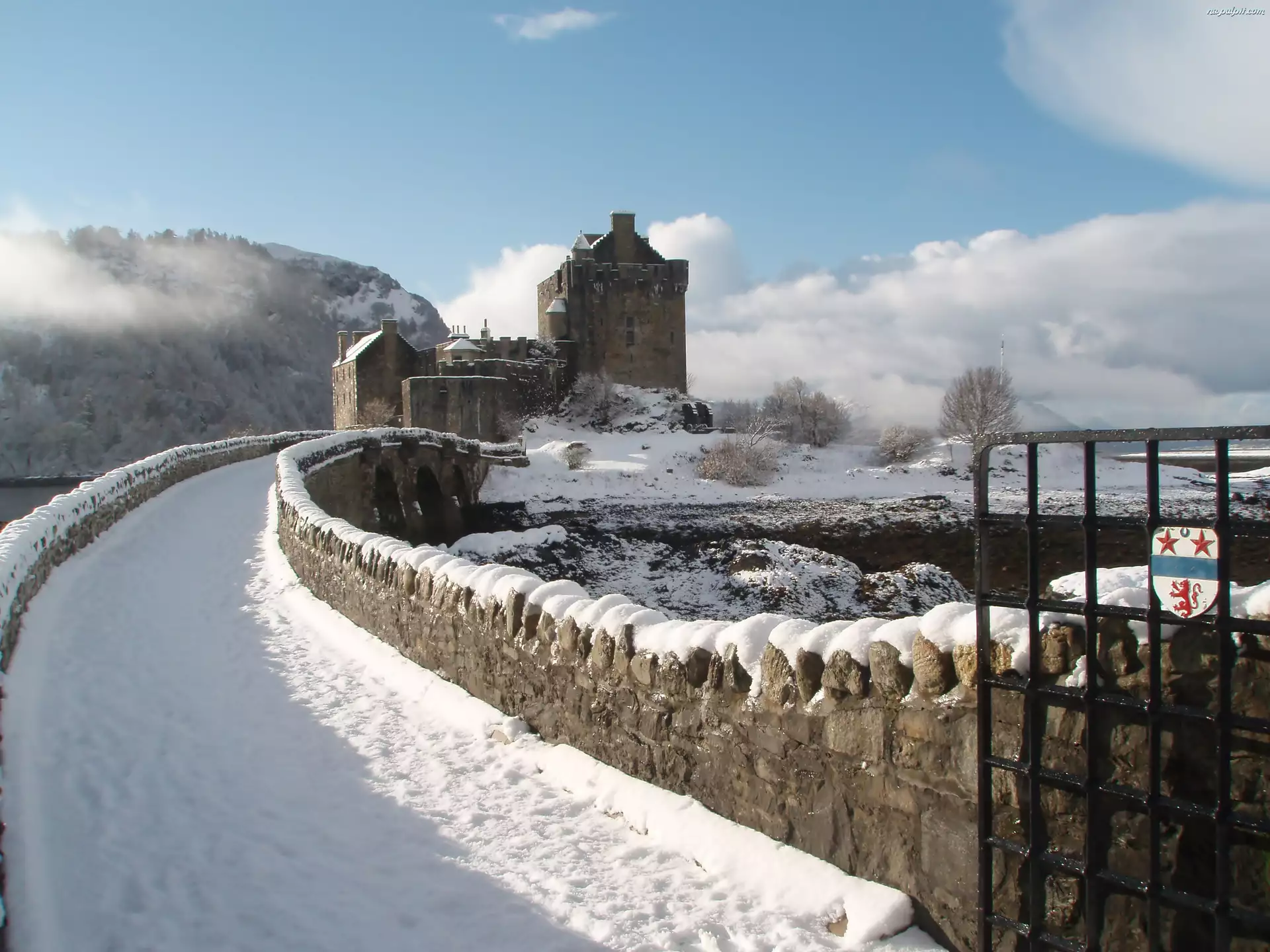 Zamek, Szkocja, Eilean Donan, Zima