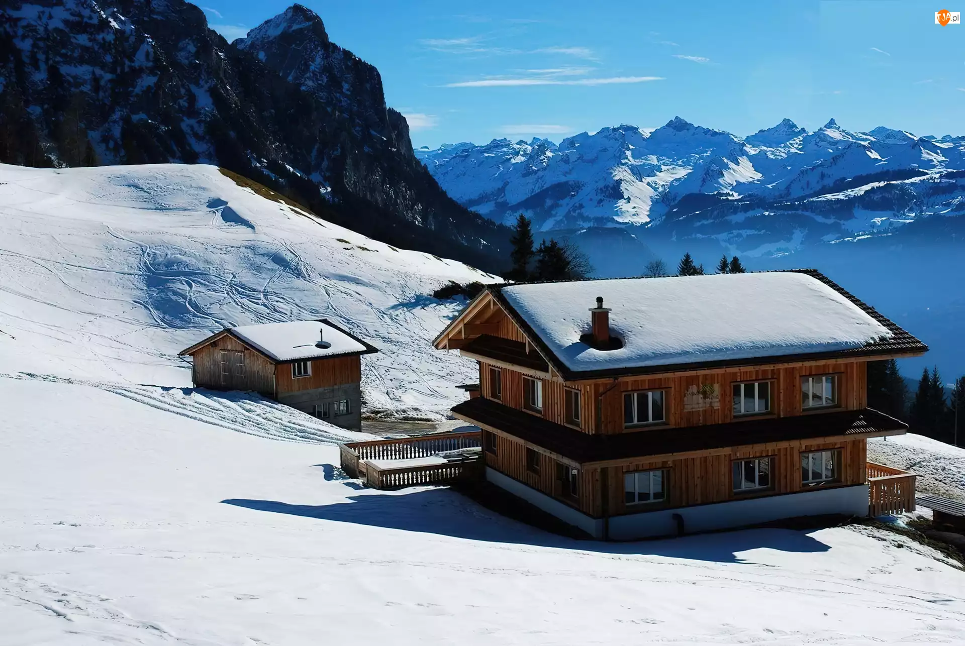 Śnieg, Szwajcaria, Dom, Góry