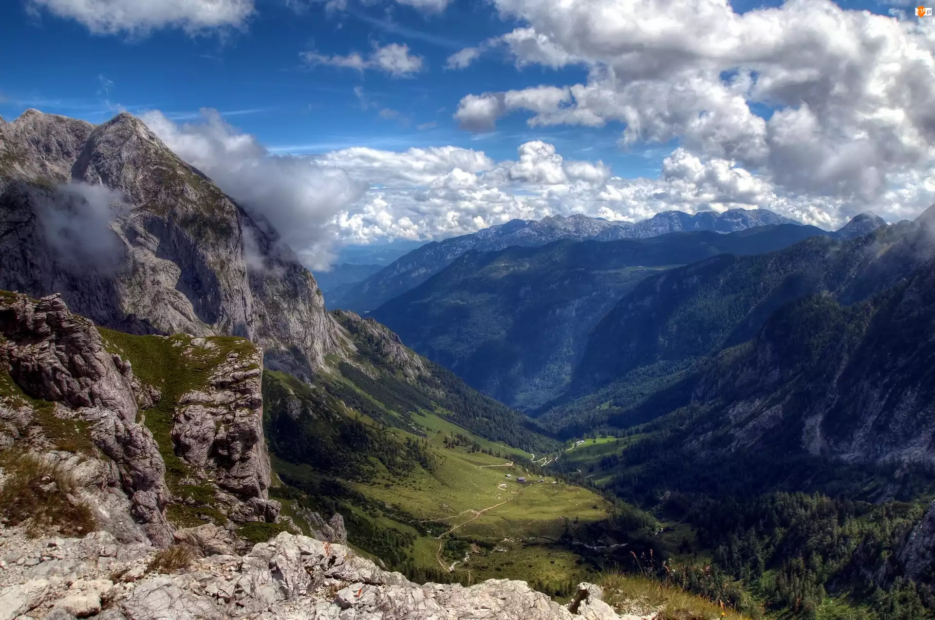 Lasy, Austria, Piękne, Salzburg, Góry, Chmury