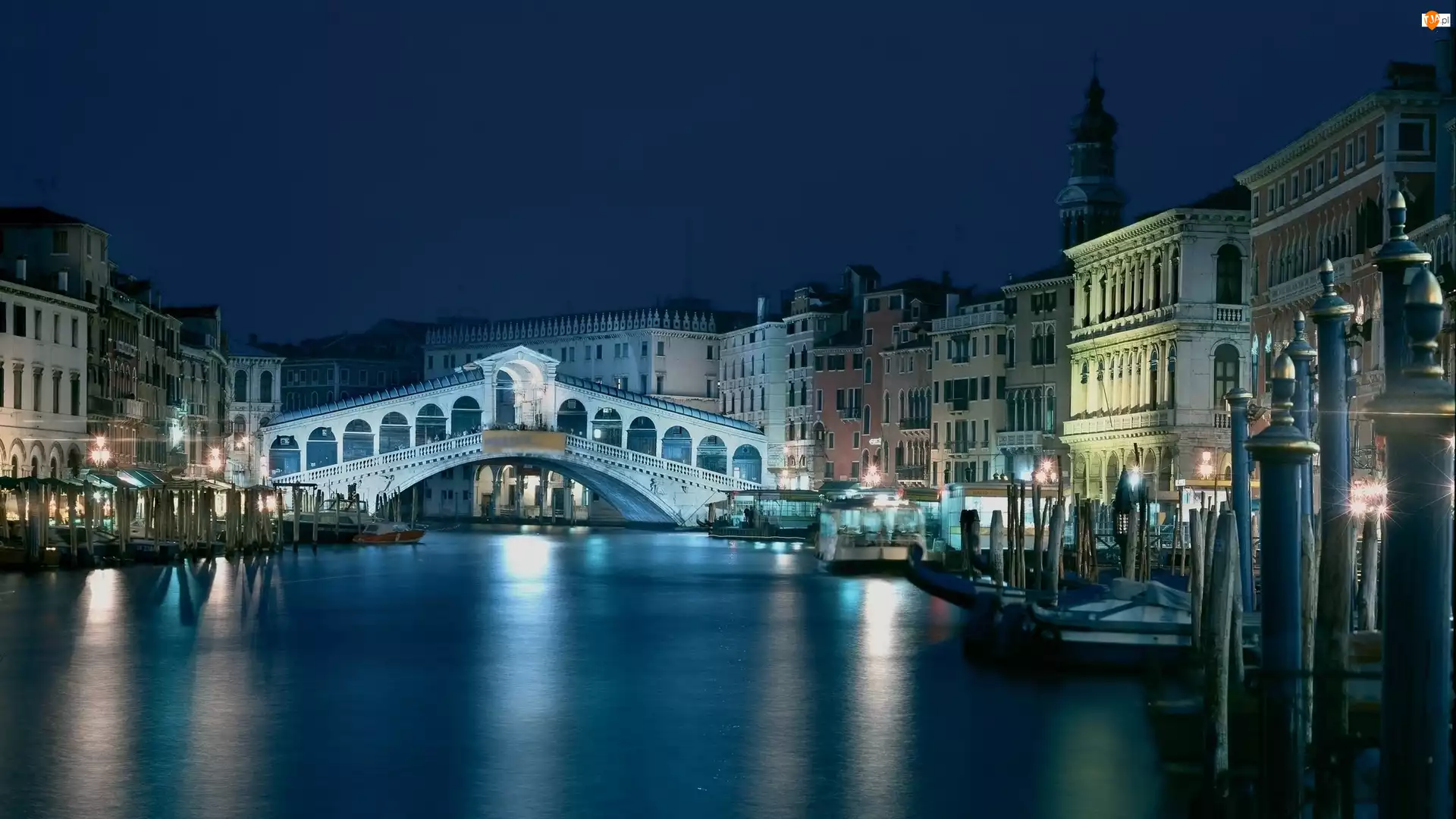 Noc, Most, Kanał, Domy, Wenecja