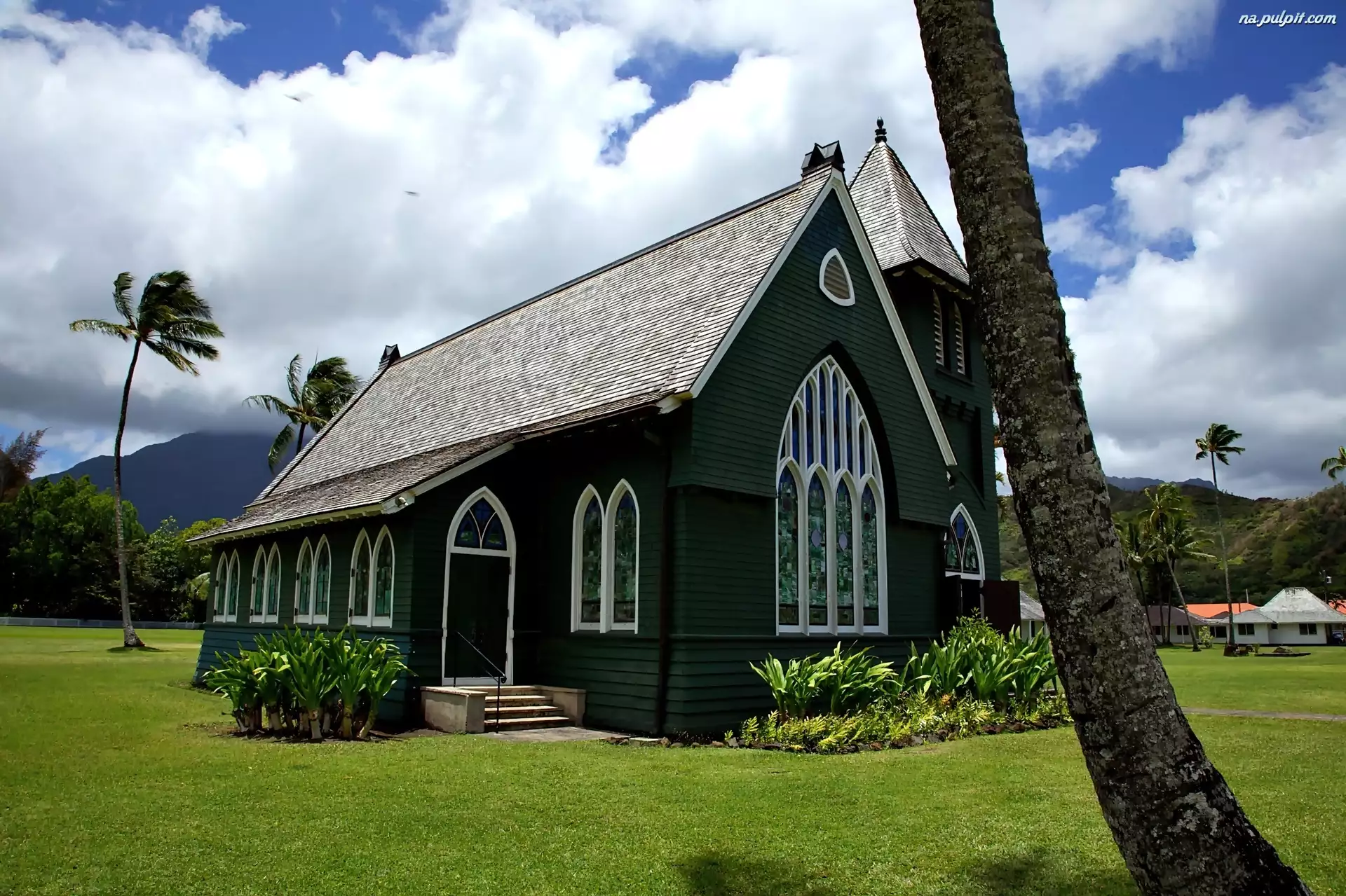 Kościółek, Obłoki, Kauai, Wyspa, Palmy