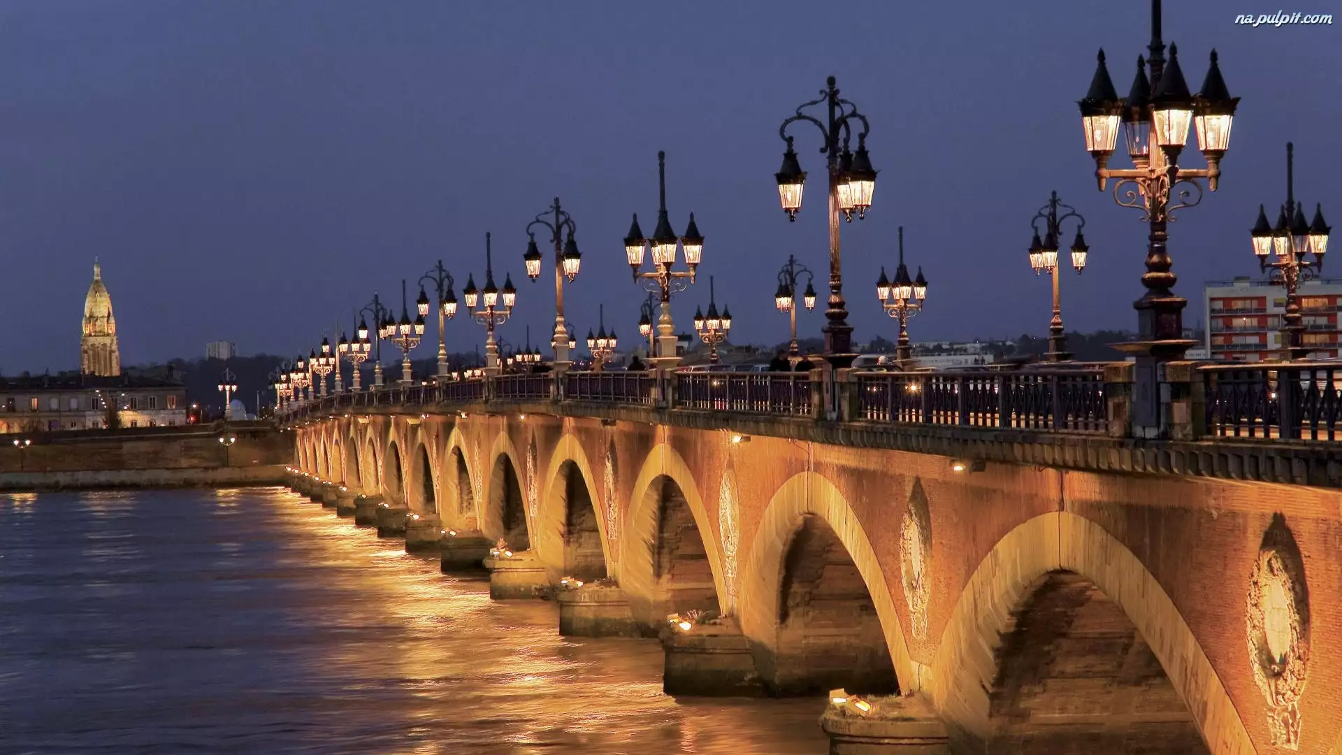 Bordeaux, Francja, Zabytkowy, Latarnie, Rzeka, Most